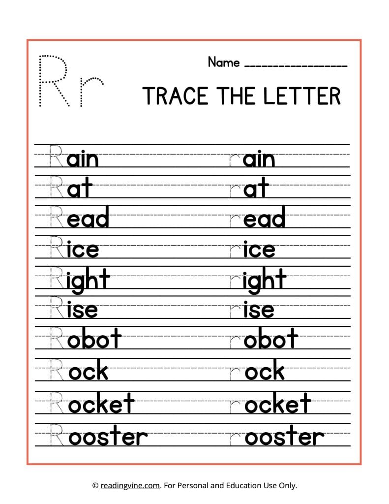 Printable Trace the Beginning Letter R Worksheet