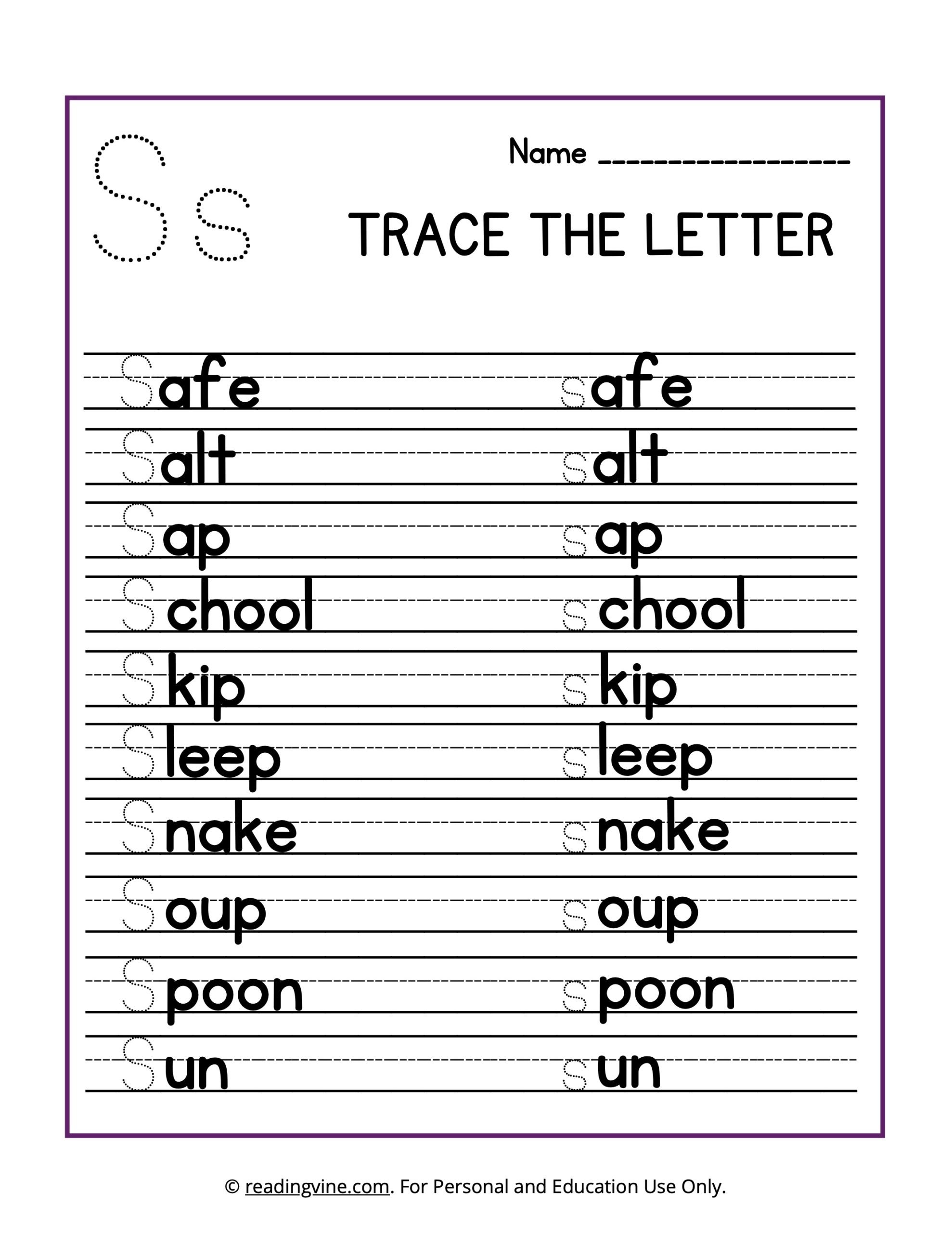 Trace the Beginning Letter S Activity