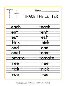 Trace the Beginning Letter T Activity