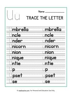 Trace the Beginning Letter U Activity
