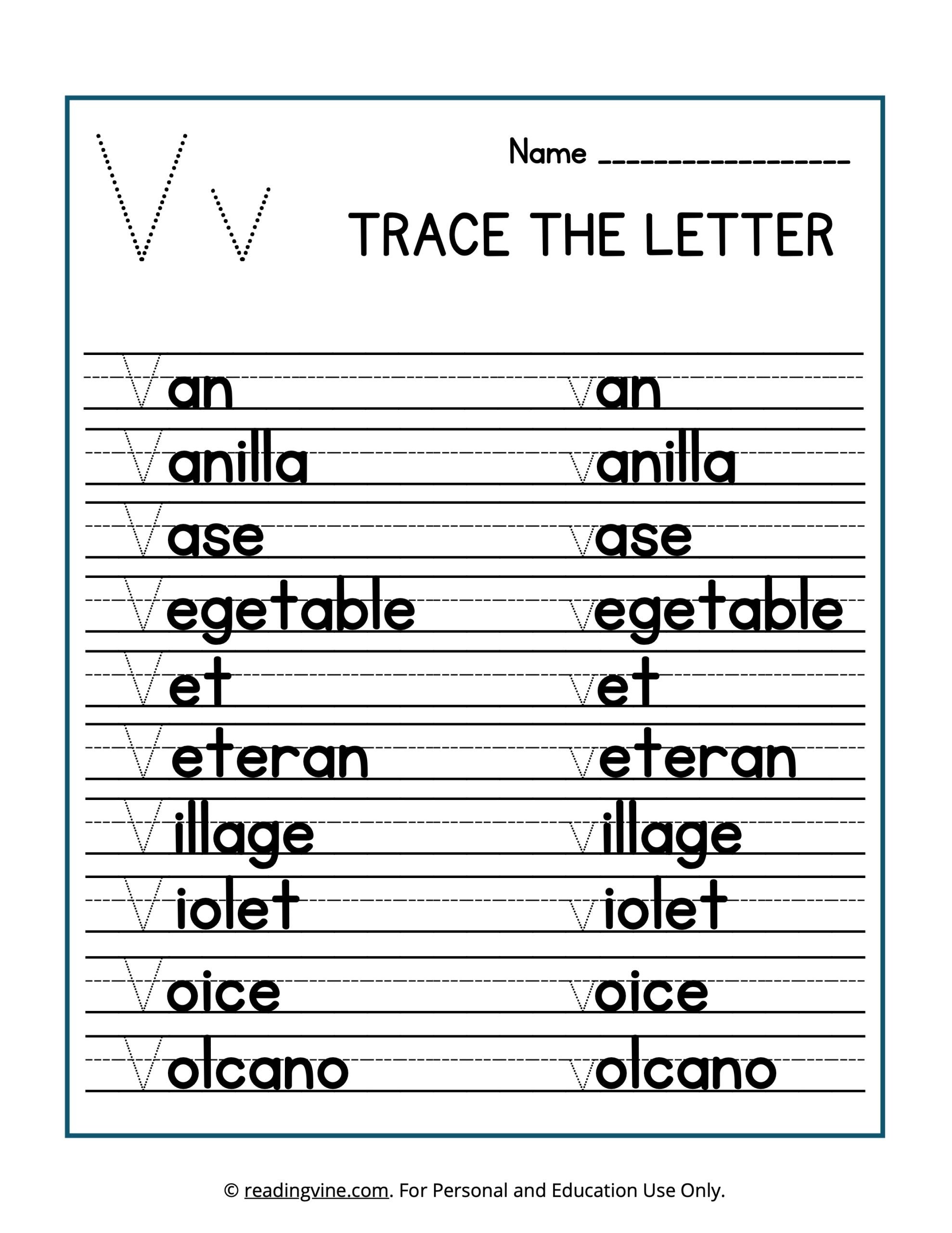 Trace the Beginning Letter V Activity