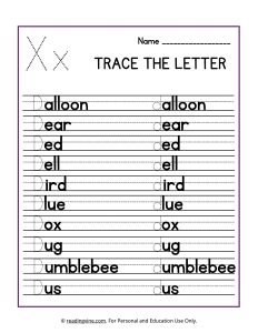 Trace the Beginning Letter X Activity