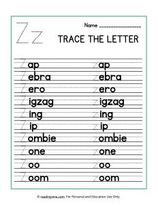 Trace the Beginning Letter Z Activity