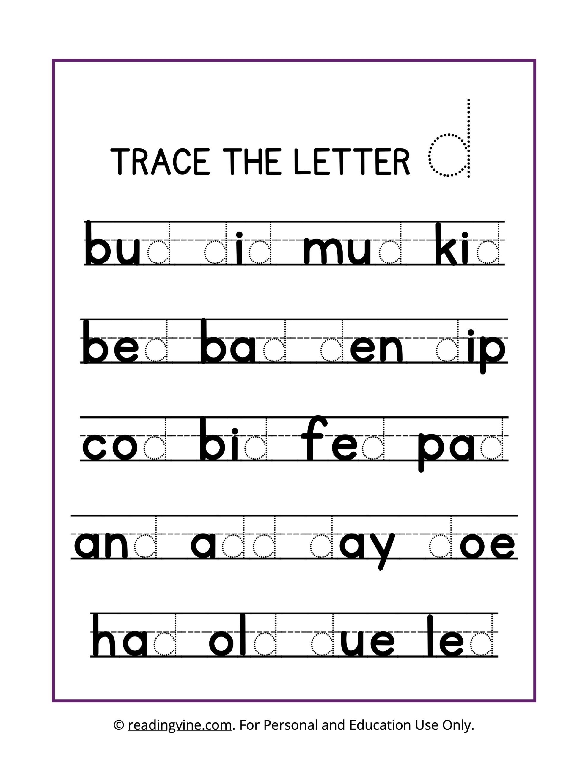 Trace the Letter D Worksheet