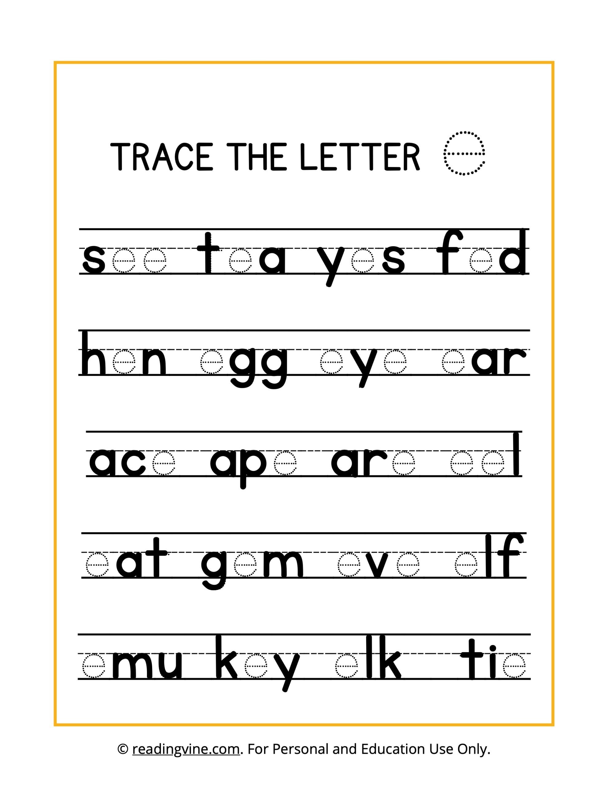 Trace the Letter E Worksheet