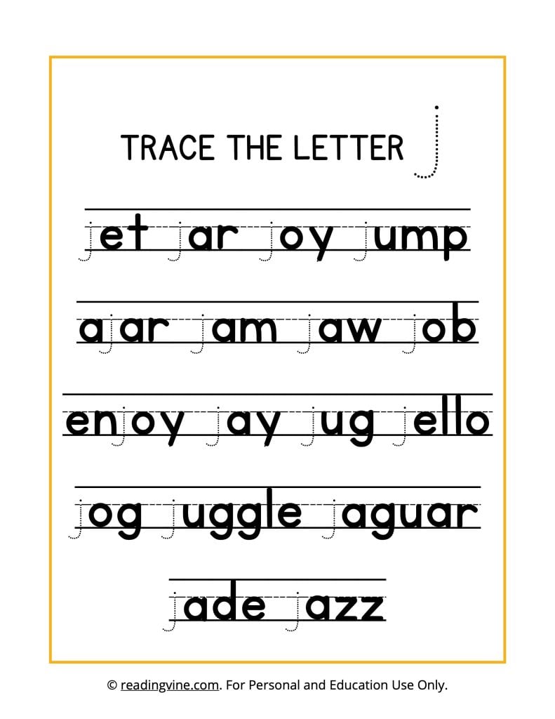 Trace the Letter J Printable Activity