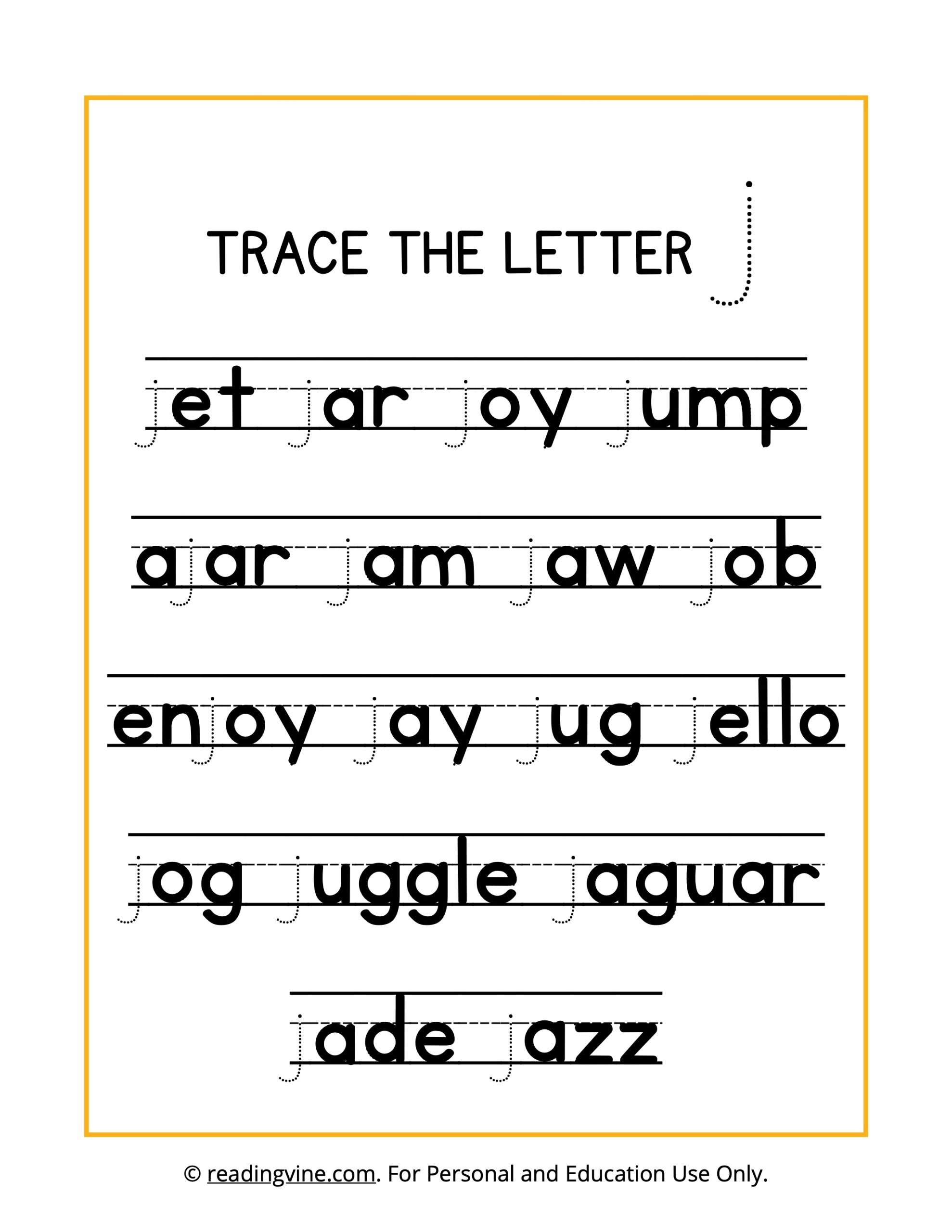 Trace the Letter J Worksheet