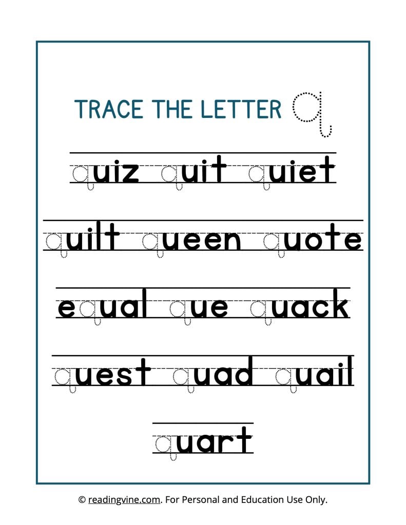 Trace the Letter Q Printable Worksheet