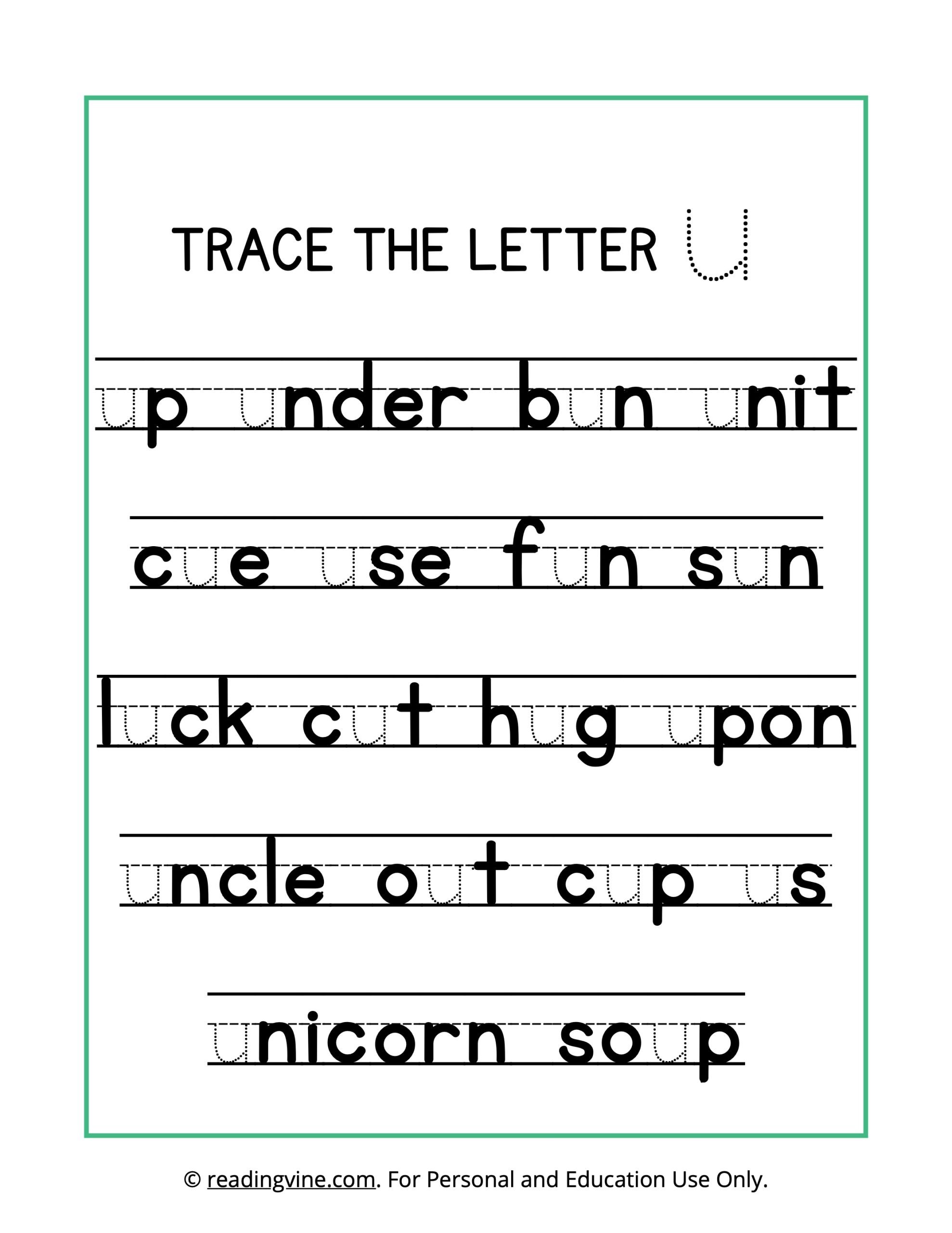 Trace the Letter U Worksheet