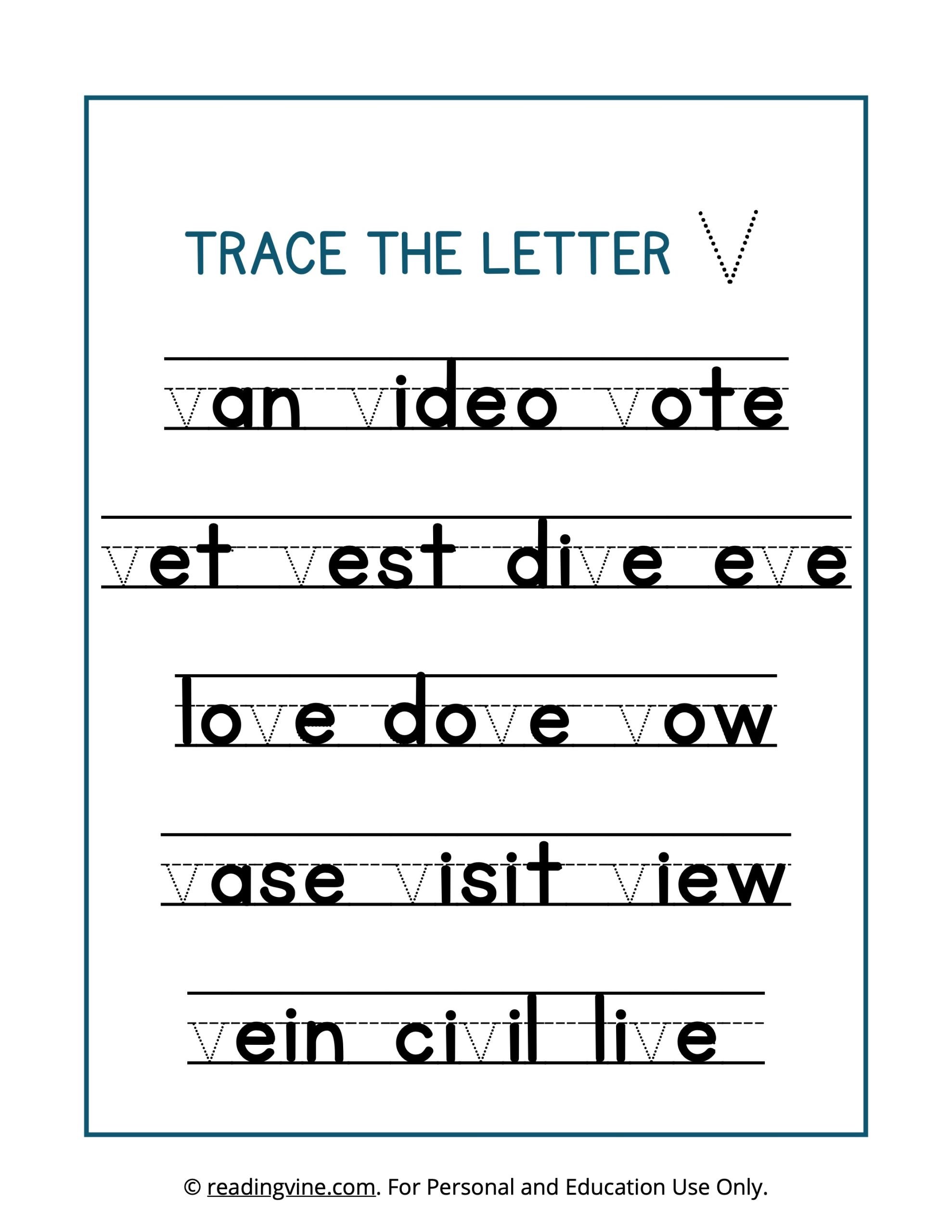 Trace the Letter V Worksheet