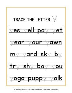 Trace the Letter Y Worksheet