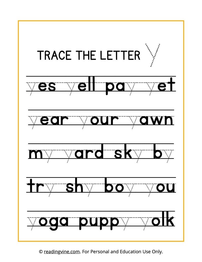 Printable Trace the Letter Y Worksheet
