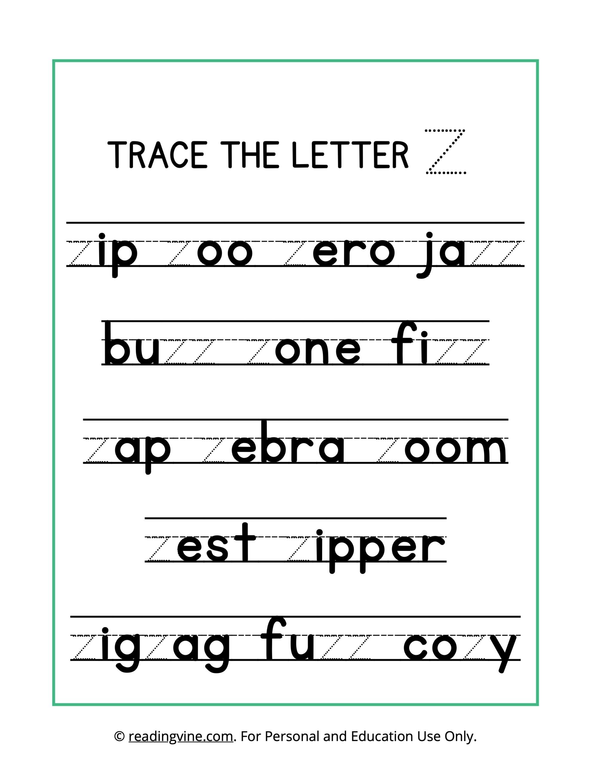 Trace the Letter Z Worksheet