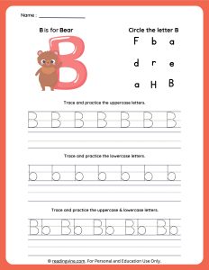 Tracing Uppercase and Lowercase Letter B Worksheet