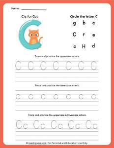 Tracing Uppercase and Lowercase Letter C Worksheet