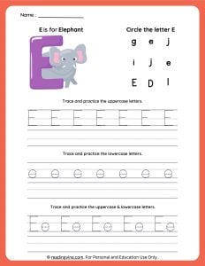 Tracing Uppercase and Lowercase Letter E Worksheet