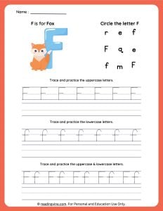 Tracing Uppercase and Lowercase Letter F Worksheet