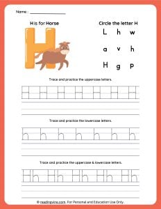 Tracing Uppercase and Lowercase Letter H Worksheet