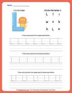 Tracing Uppercase and Lowercase Letter L Worksheet