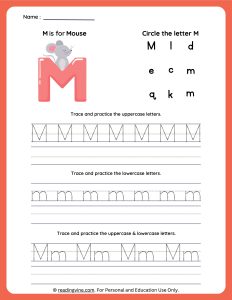 Tracing Uppercase and Lowercase Letter M Worksheet