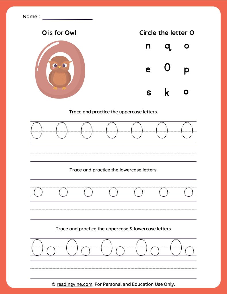 Tracing Uppercase and Lowercase Letter O Worksheet-image - ReadingVine