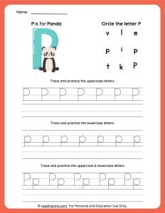 Tracing Uppercase and Lowercase Letter P Worksheet