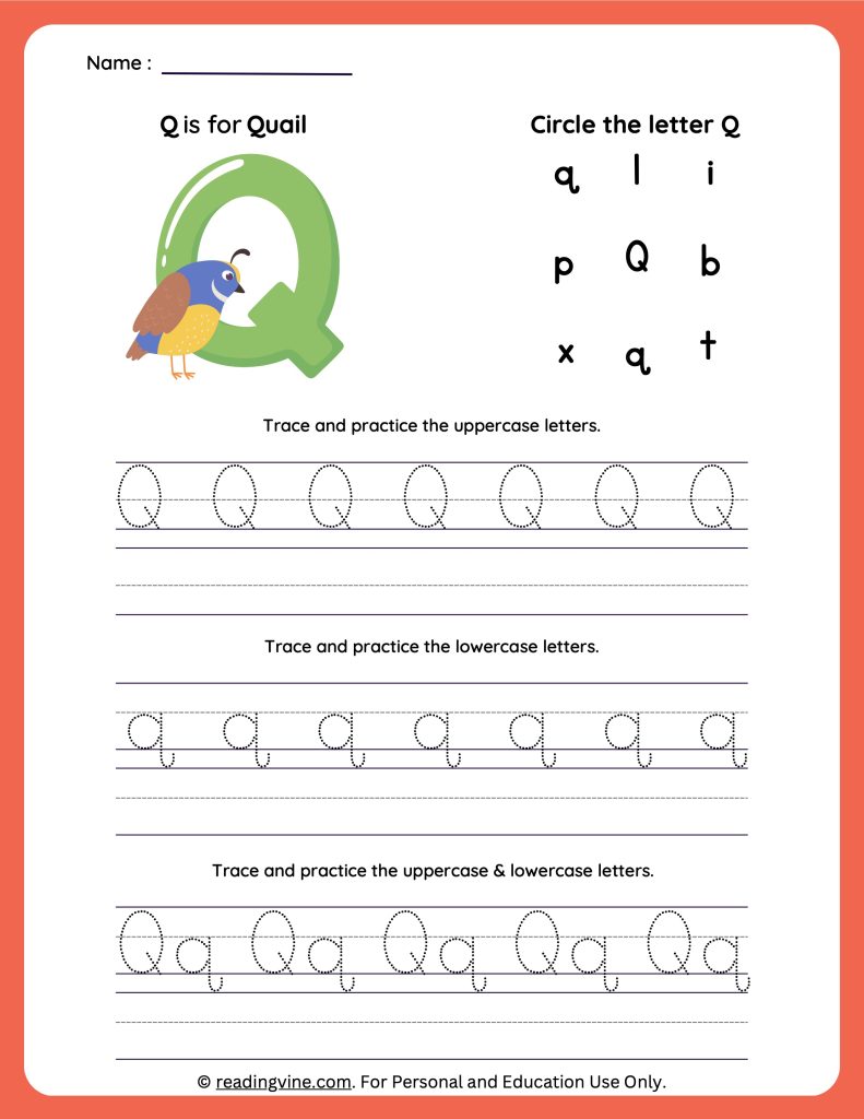 Tracing Uppercase and Lowercase Letter Q