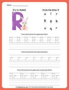 Tracing Uppercase and Lowercase Letter R Worksheet