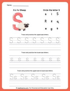 Tracing Uppercase and Lowercase Letter S Worksheet