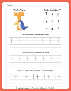 Tracing Uppercase and Lowercase Letter T Worksheet