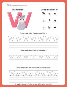 Tracing Uppercase and Lowercase Letter W Worksheet