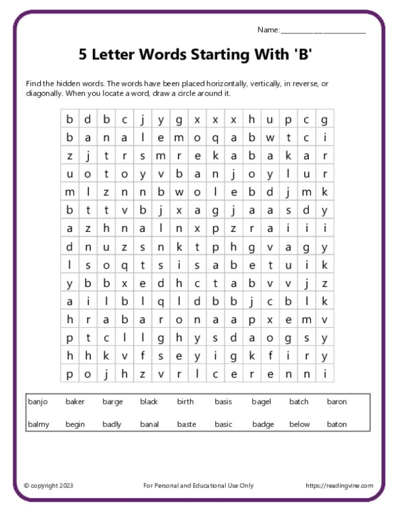 Word Search Activity 1