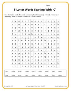 5 letter words starting with C Word Search Activity