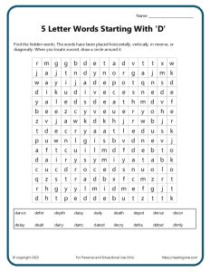 5 letter words starting with D Word Search