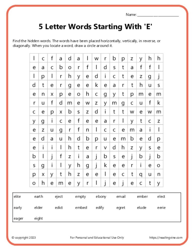 Word Search Activity 2