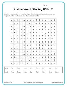 5 letter words starting with f Word Seach