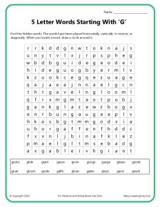 5 letter words starting with g word search