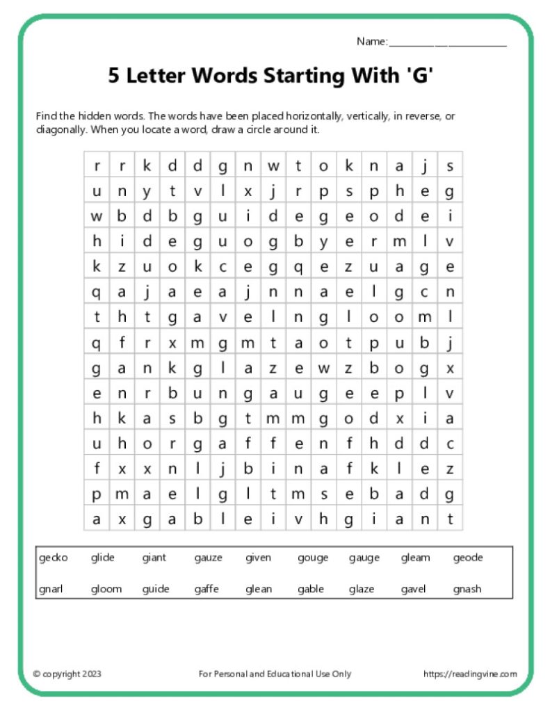 Word Search Activity 1