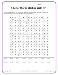 5 letter words starting with h word search