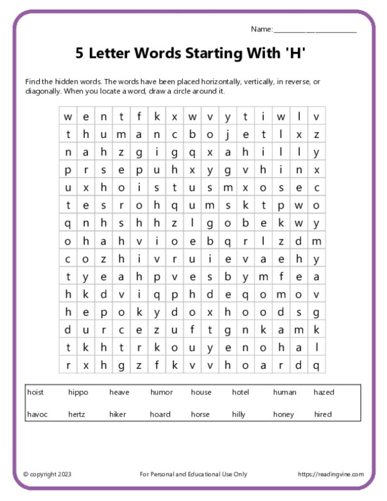 Word Search Activity 1