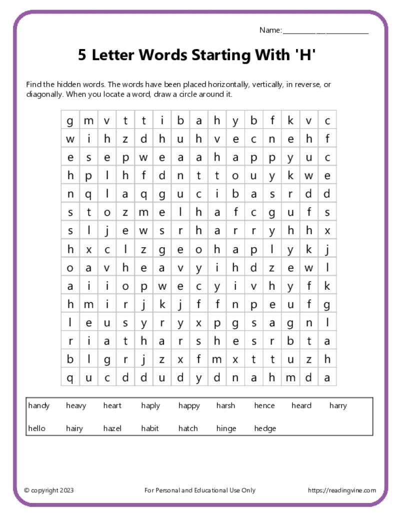5 Letter Words Starting With H Word Search 2 Image ReadingVine