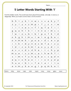 5 letter words starting with i Word Search