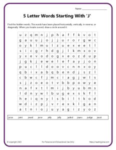 5 letter words starting with j Word Search