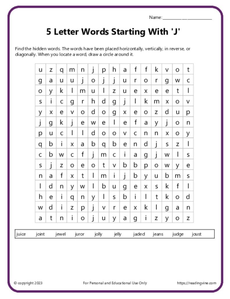 Word Search Activity