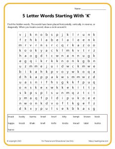 5 letter words starting with K Word Search