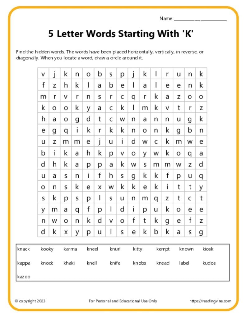 Word Search Activty