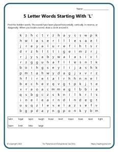 5 letter words starting with L Word Search