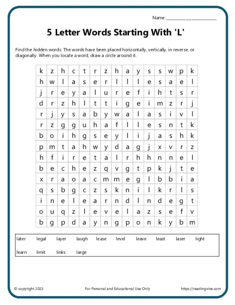 Word Search Activity 1