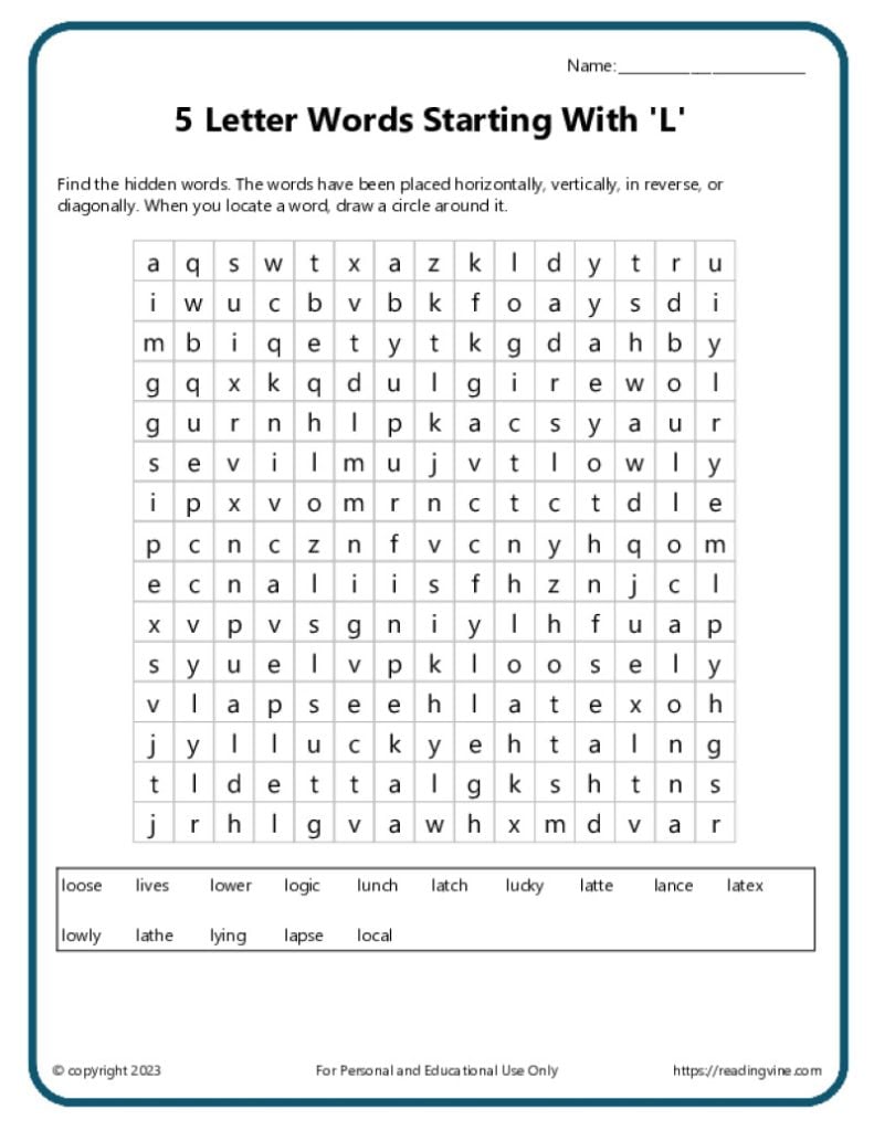 Word Search Activity 2
