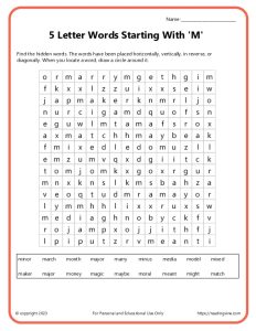 5 letter words starting with M Word Search
